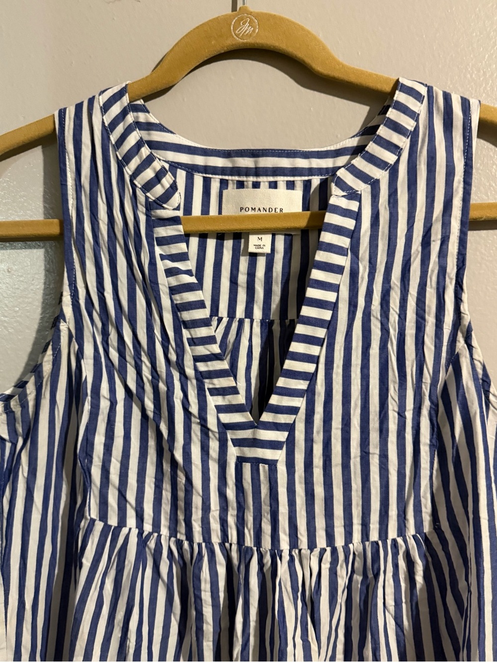 Pomander Place Blue & White Striped Tiered V-Notch Cotton Mini Dress Coastal - Picture 7 of 12